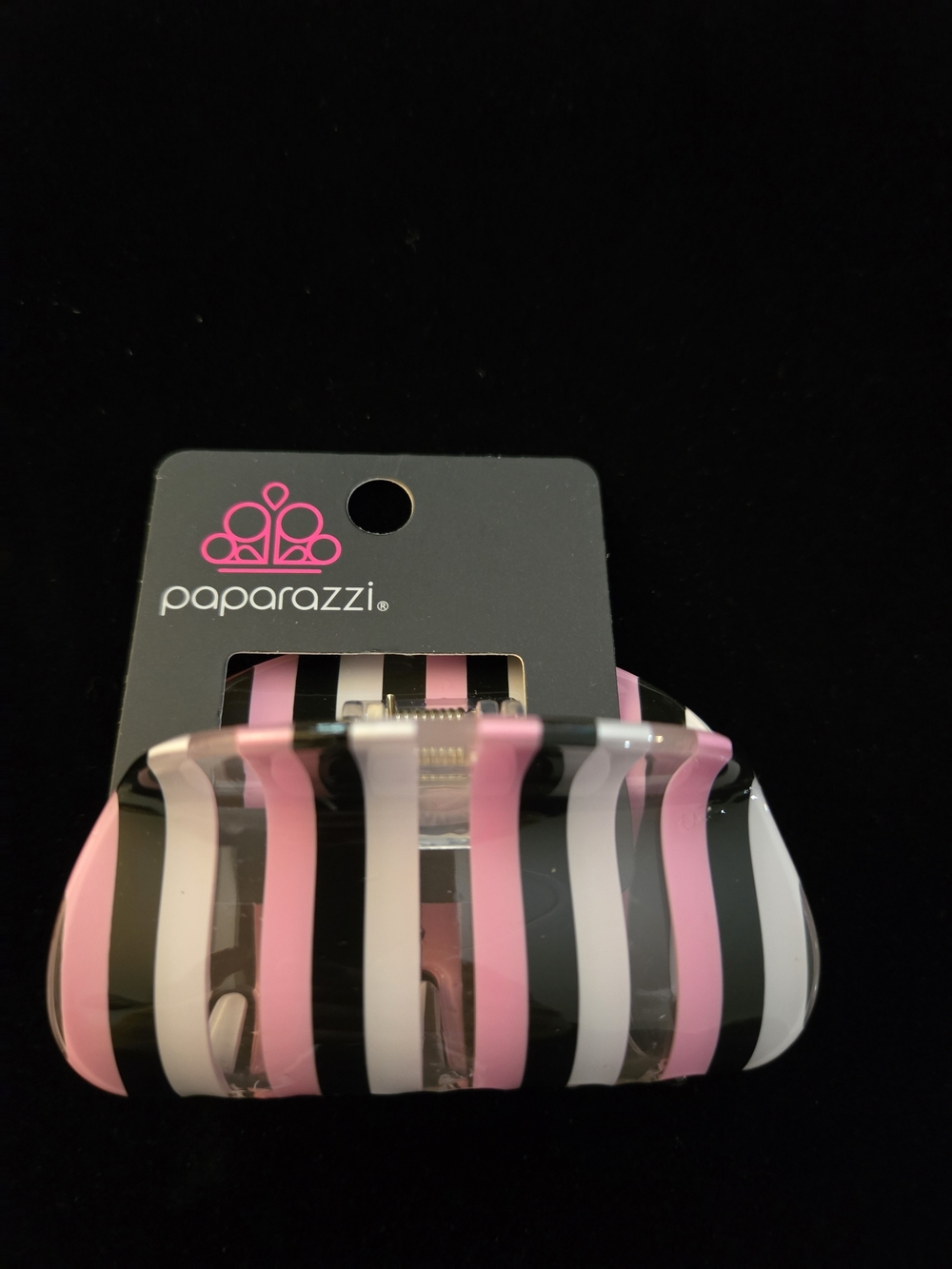 paparazzi Pink Black White Striped Hair Claw